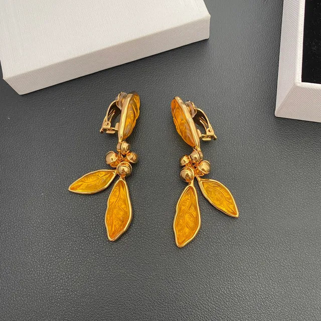 Amber Resin Leaf Clip-On Earrings 9