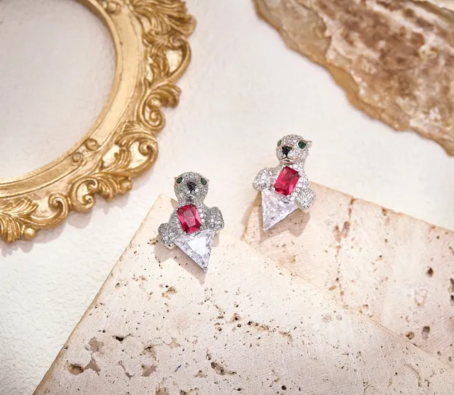 Animal-Shaped Pavé Gemstone Stud Earrings 5