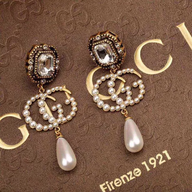 Antique-Inspired Pearl and Crystal Double-G Motif Drop Earrings 3