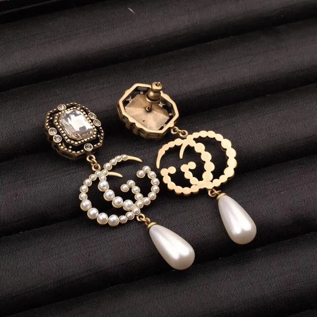 Antique-Inspired Pearl and Crystal Double-G Motif Drop Earrings 8