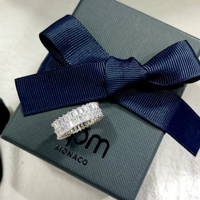 apm Monaco Multi-Row Baguette-Cut Stone Silver-Toned Ring 5