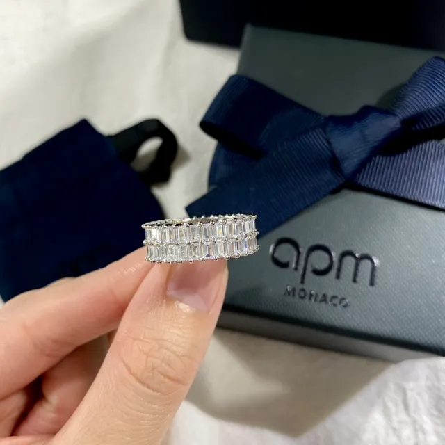 apm Monaco Multi-Row Baguette-Cut Stone Silver-Toned Ring 6