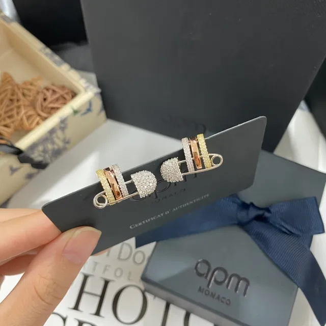 APM Monaco Safety Pin Pavé Crystal Dome Earrings 5