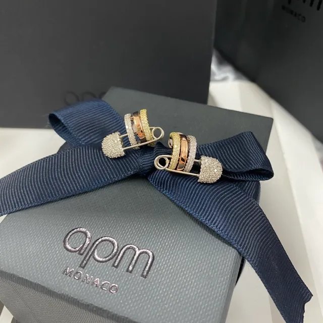 APM Monaco Safety Pin Pavé Crystal Dome Earrings 8