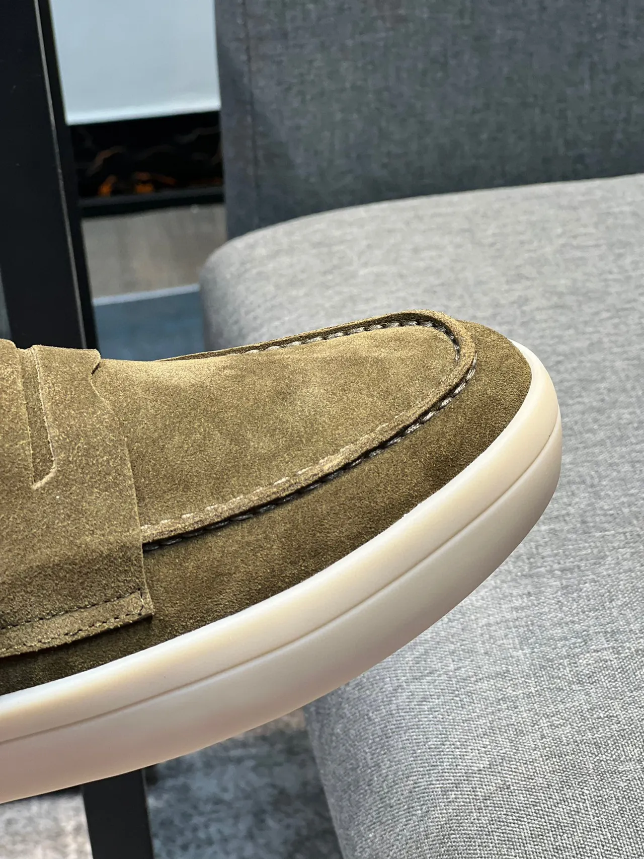 Army Green Beige Suede Upper Penny Strap Loafer 2