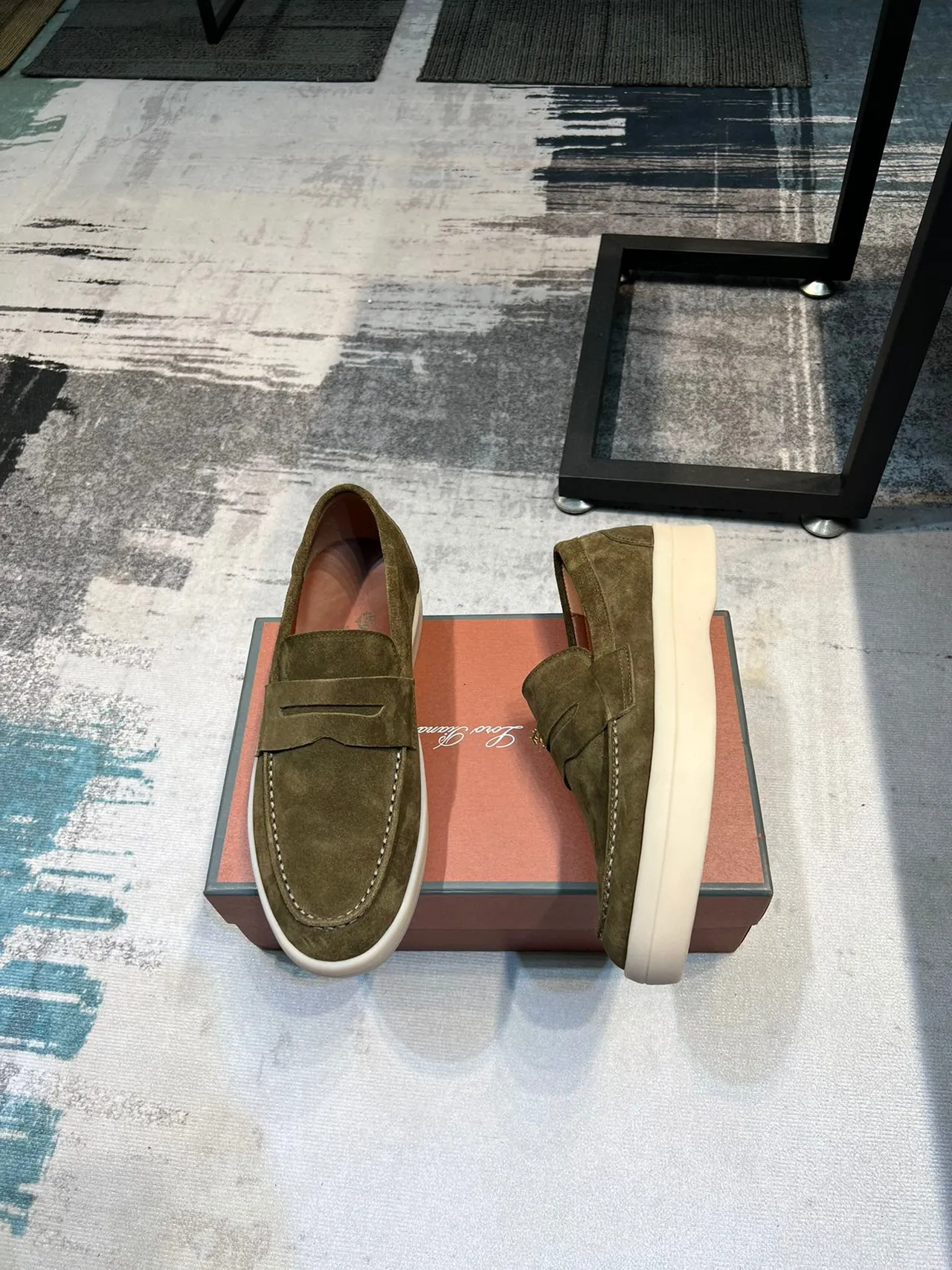 Army Green Beige Suede Upper Penny Strap Loafer 4