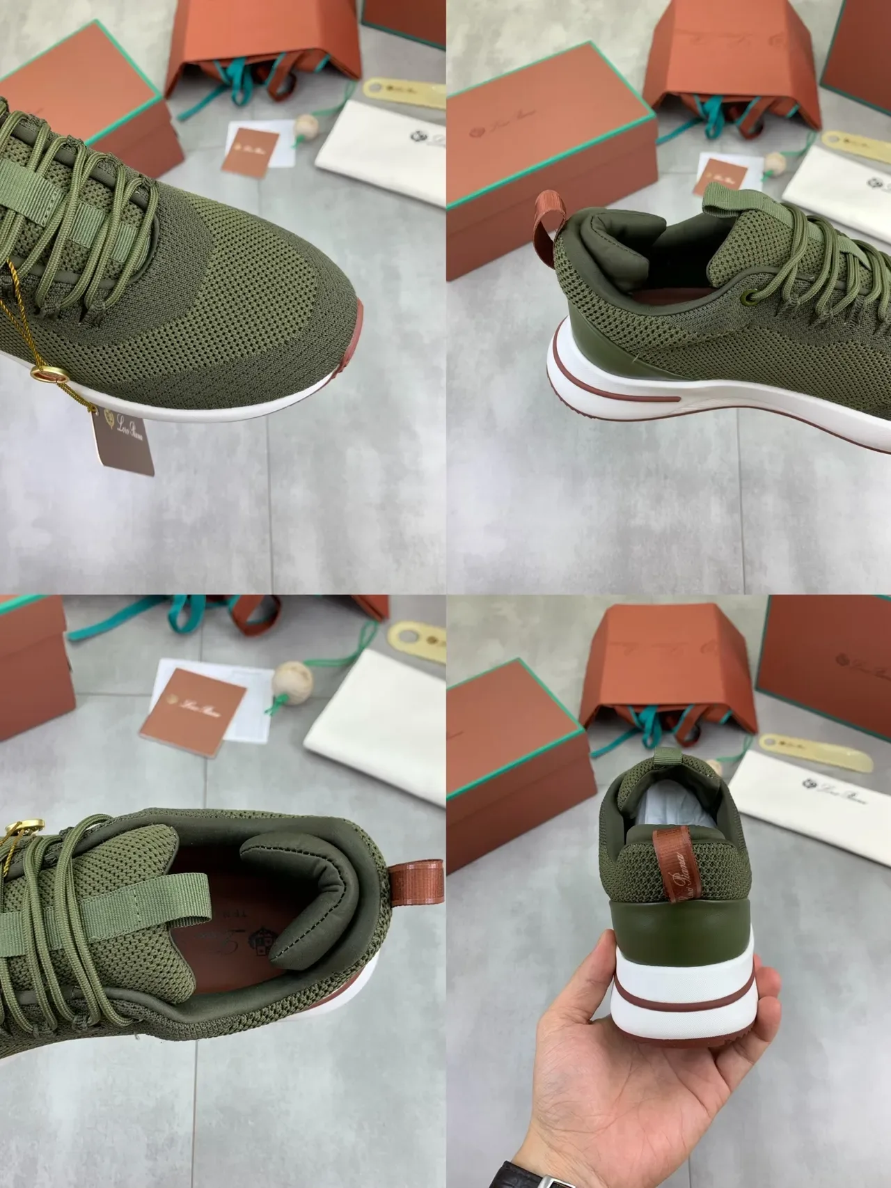 Army Green Brown Knit Upper Low-Top Sneakers 3