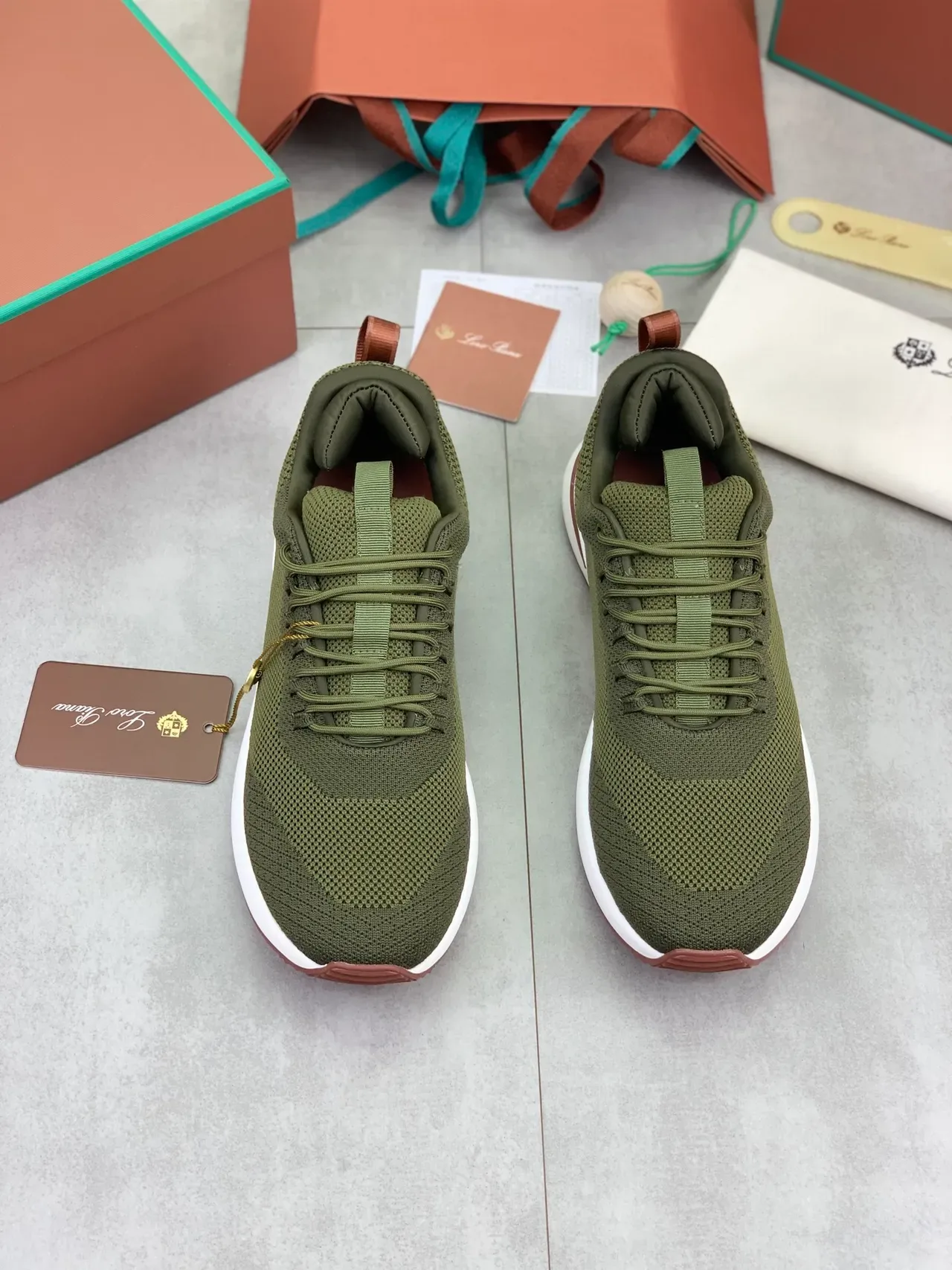 Army Green Brown Knit Upper Low-Top Sneakers 5