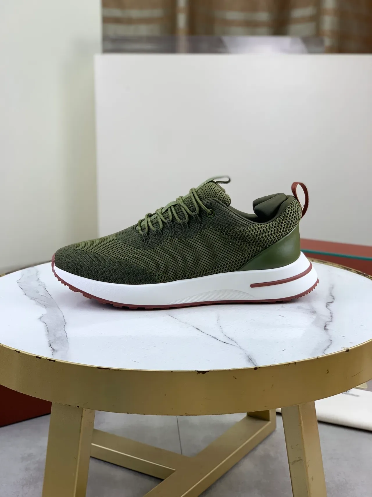 Army Green Brown Knit Upper Low-Top Sneakers 6