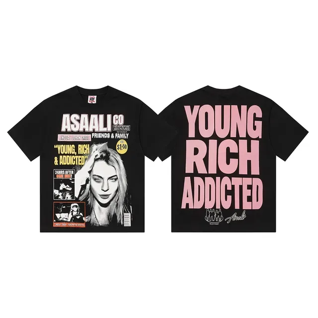 ASAWLI CO Young Rich & Addicted Graphic Print Black T-Shirt 2