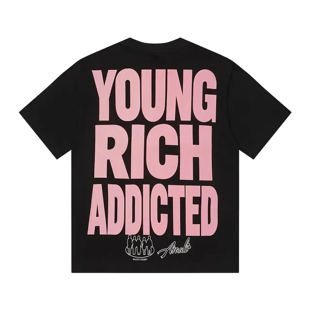 ASAWLI CO Young Rich & Addicted Graphic Print Black T-Shirt 4