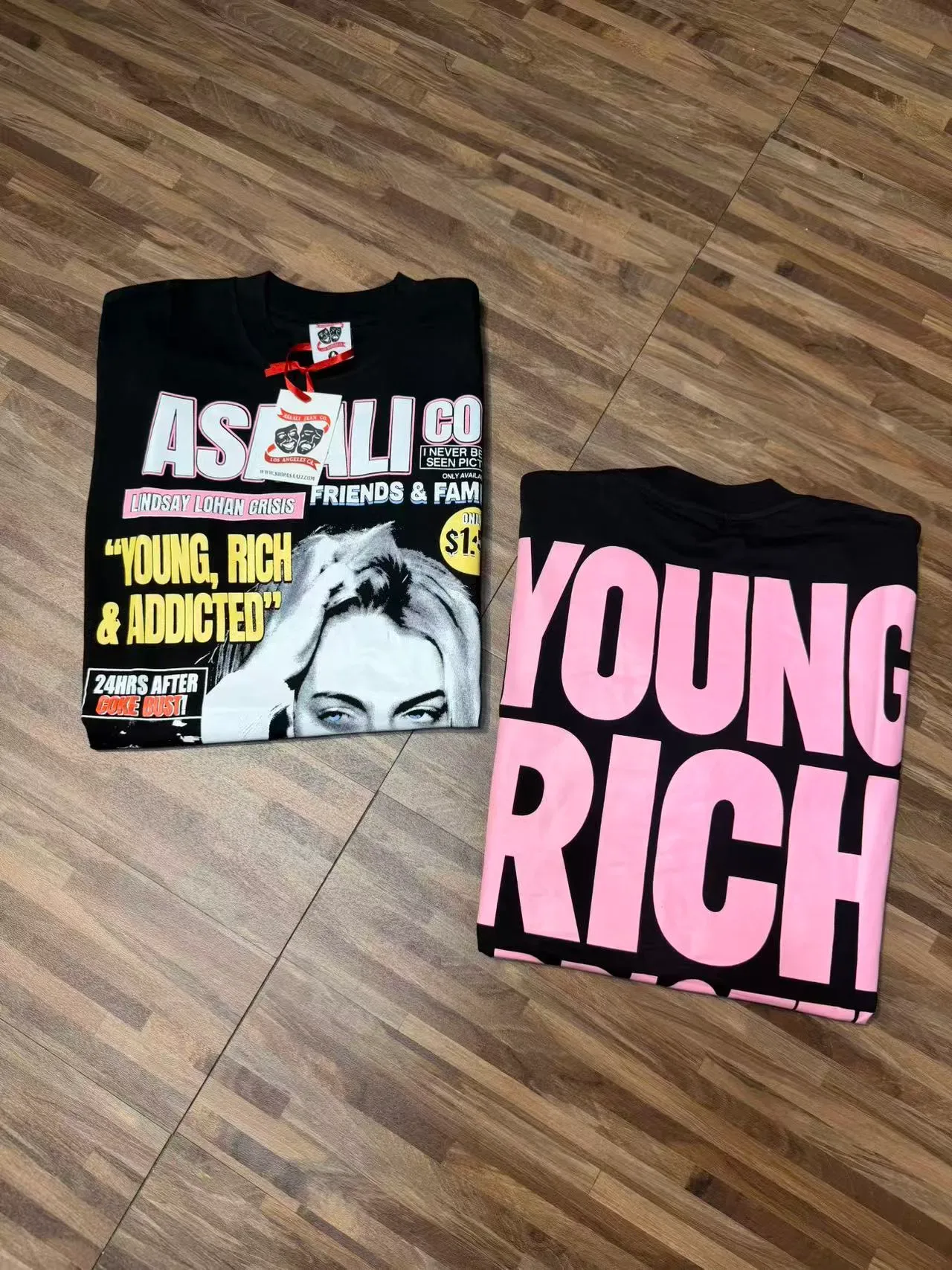 ASAWLI CO Young Rich & Addicted Graphic Print Black T-Shirt 7