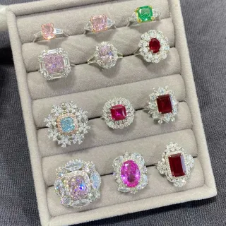 Anéis variados halo-set de gemas e diamantes