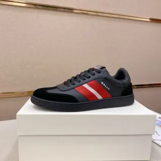 BALLY Black Red Panelled Suede And Leather Upper Striped Side Stripe Lifestyle Sneakers