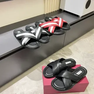 Bally Black White Crisscross Double Straps Padded Footbed Slippers