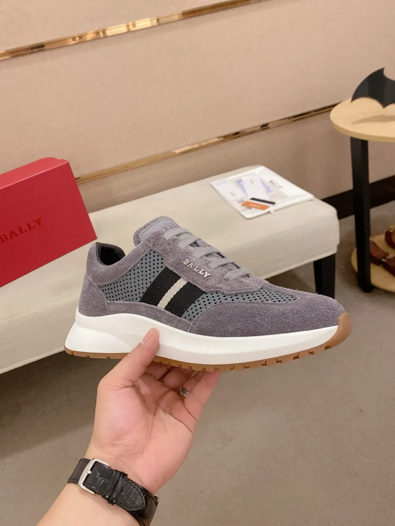 Bally Gray Suede and Mesh Lace-Up Sneaker 4