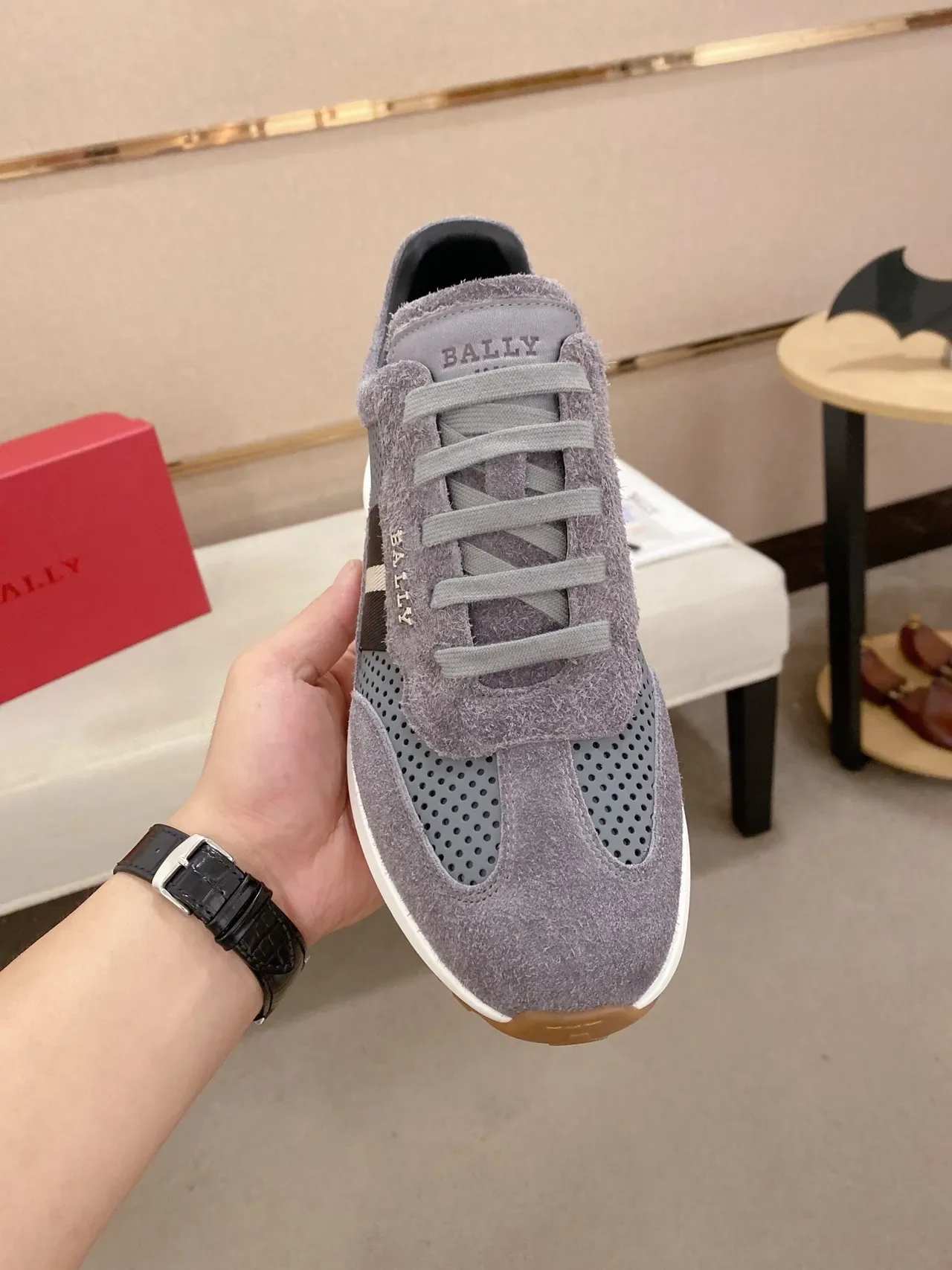 Bally Gray Suede and Mesh Lace-Up Sneaker 5