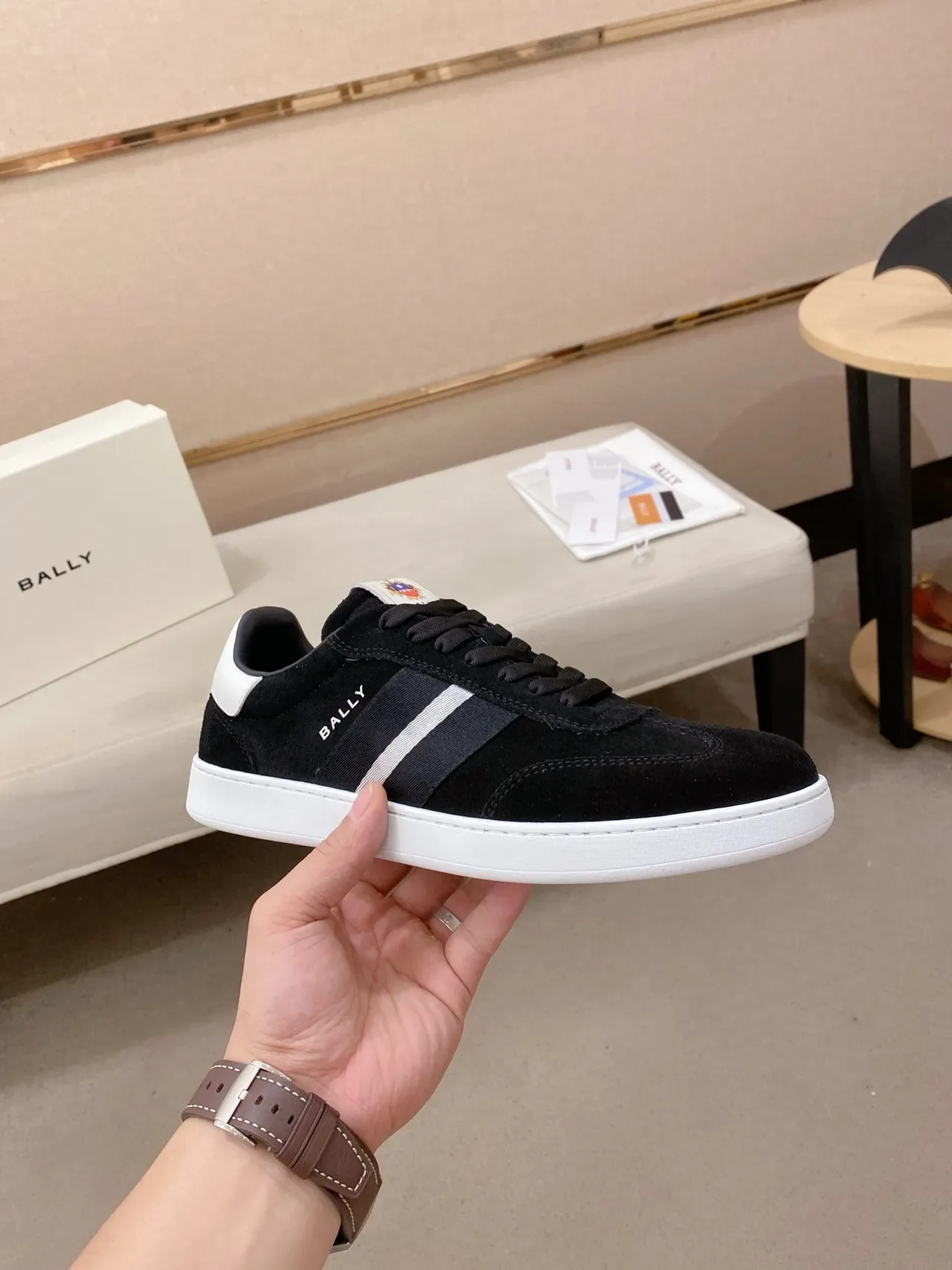 BALLY Lifestyle Sneaker Black White Suede Upper Two-Tone Side Stripe Lifestyle Sneakers 4