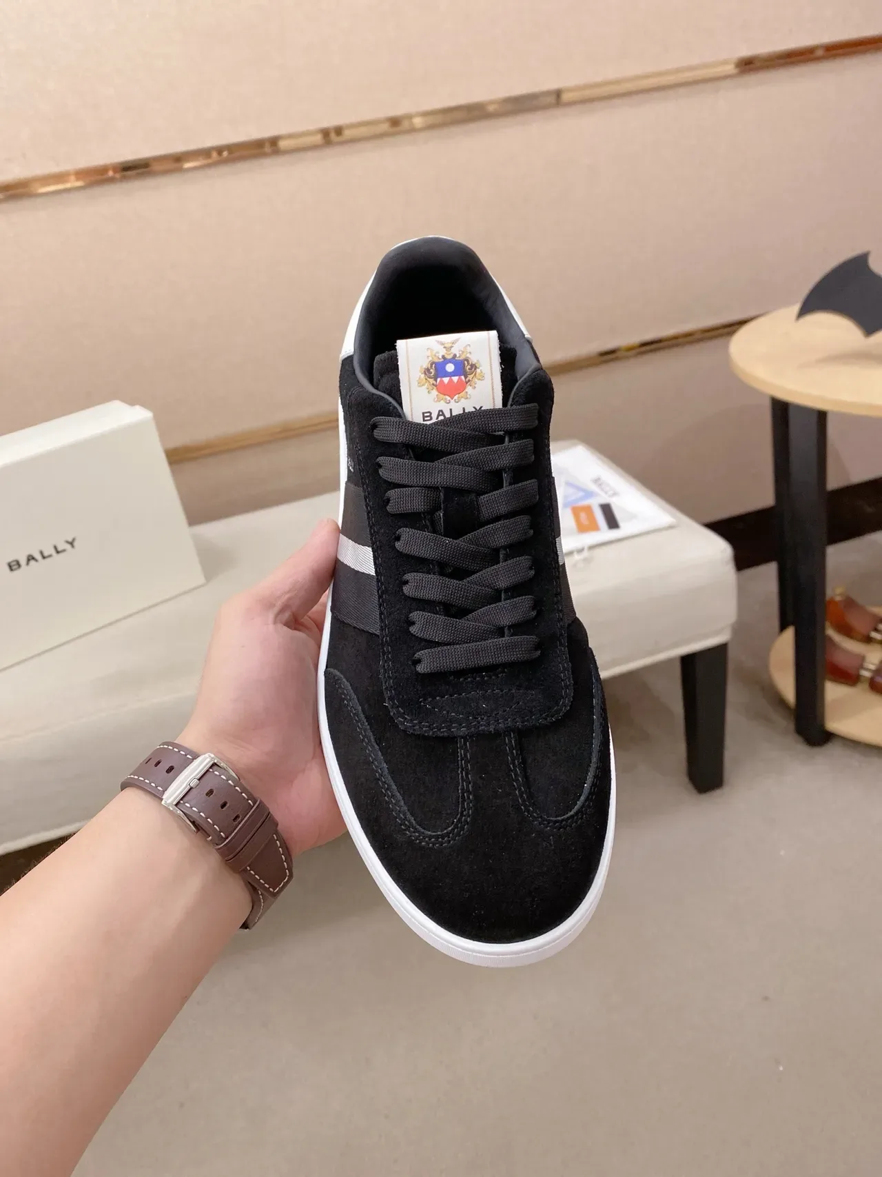 BALLY Lifestyle Sneaker Black White Suede Upper Two-Tone Side Stripe Lifestyle Sneakers 5