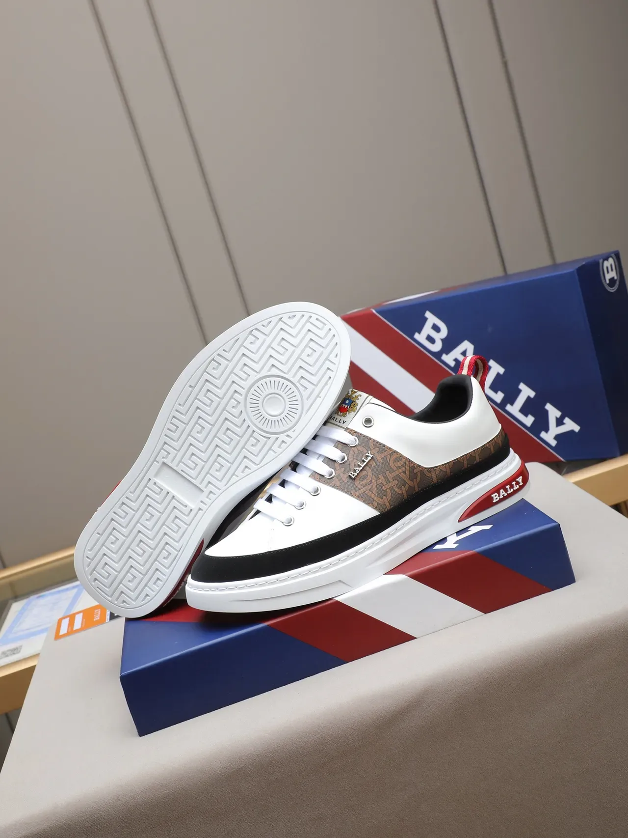 Bally Monogram Panel White Black Red Lifestyle Sneakers 4