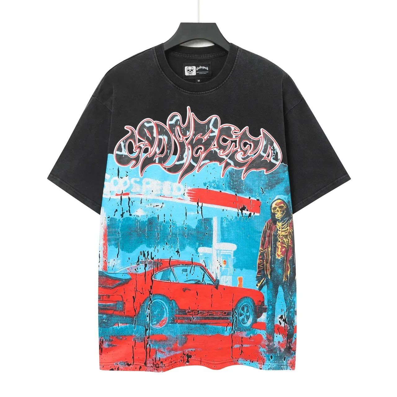 Beige Black Graphic-Print Oversized-Fit T-Shirt 3