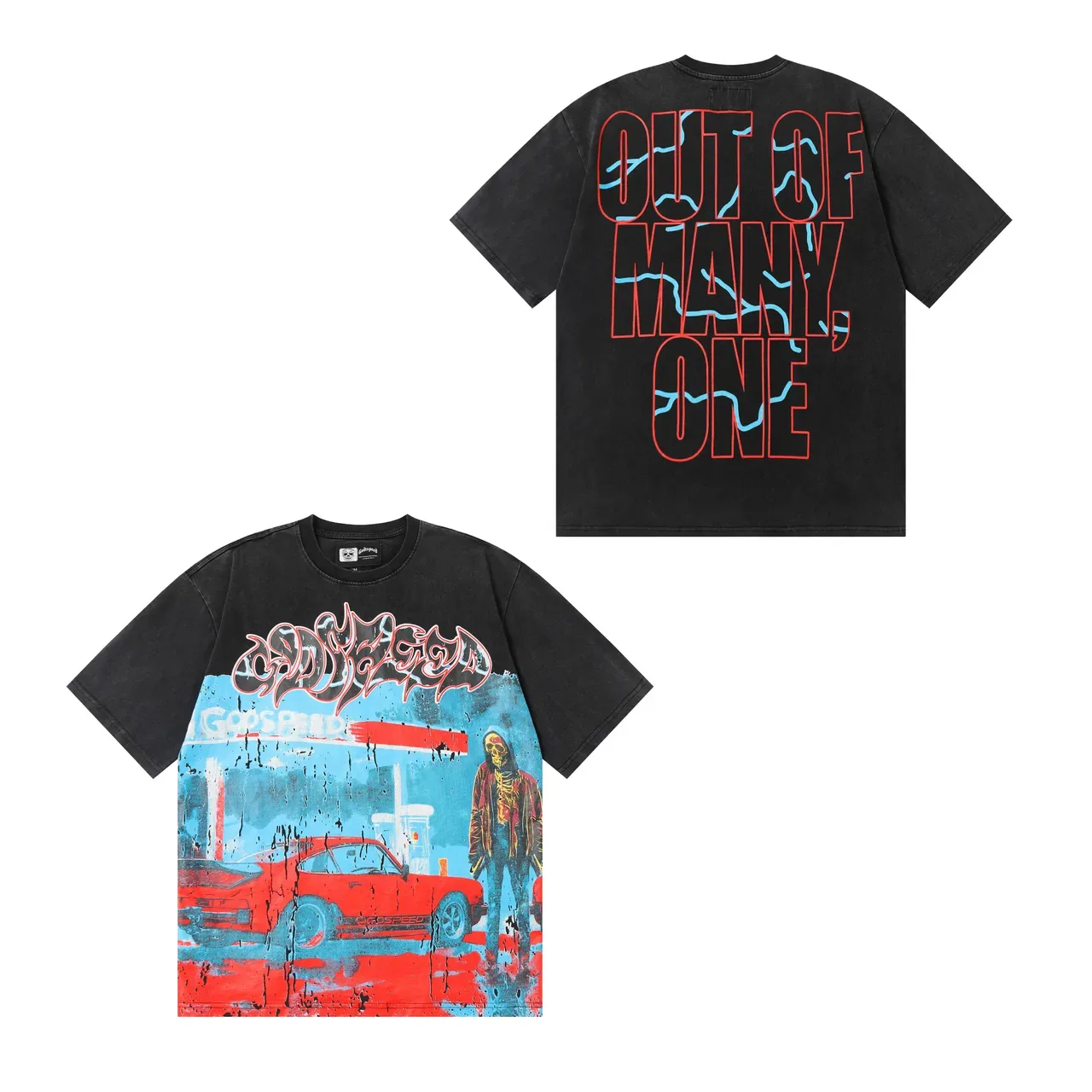 Beige Black Graphic-Print Oversized-Fit T-Shirt 5