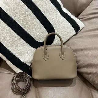 Beige Brown Dome-Shaped Top-Handle Boston Bag