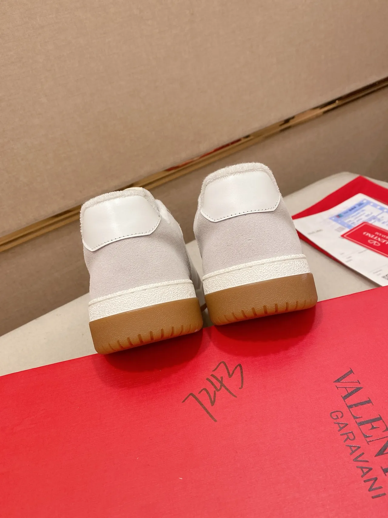 Beige Brown Low-Top Suede And Perforated Leather Upper Sneakers 3