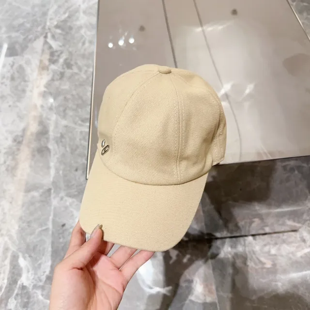 Beige Canvas Two-Button Adjustable Baseball Cap 4
