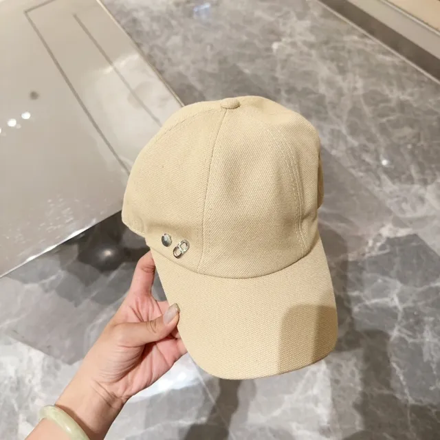 Beige Canvas Two-Button Adjustable Baseball Cap 8