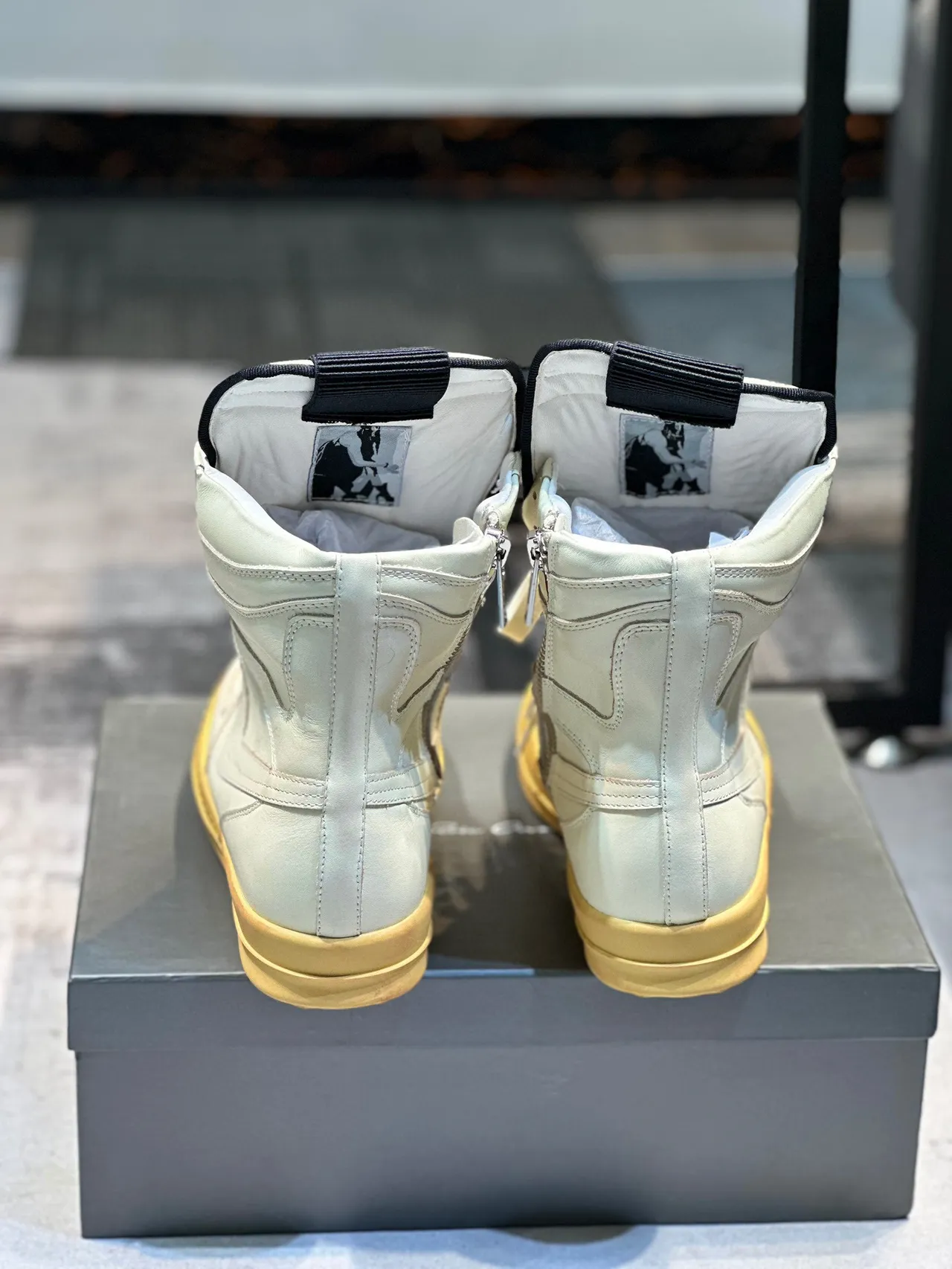 Beige Gold High-Top Leather-Paneled Sneakers 2