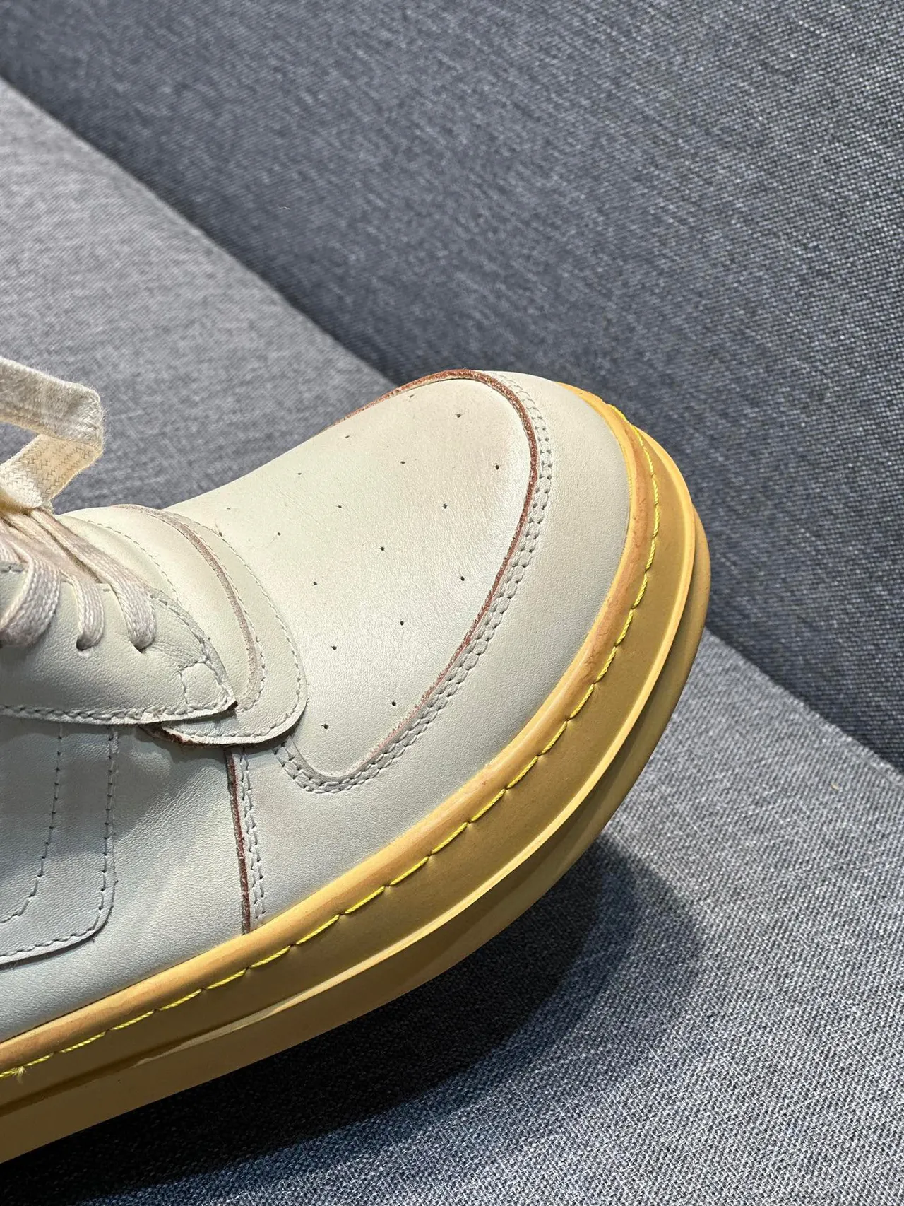Beige Gold High-Top Leather-Paneled Sneakers 3