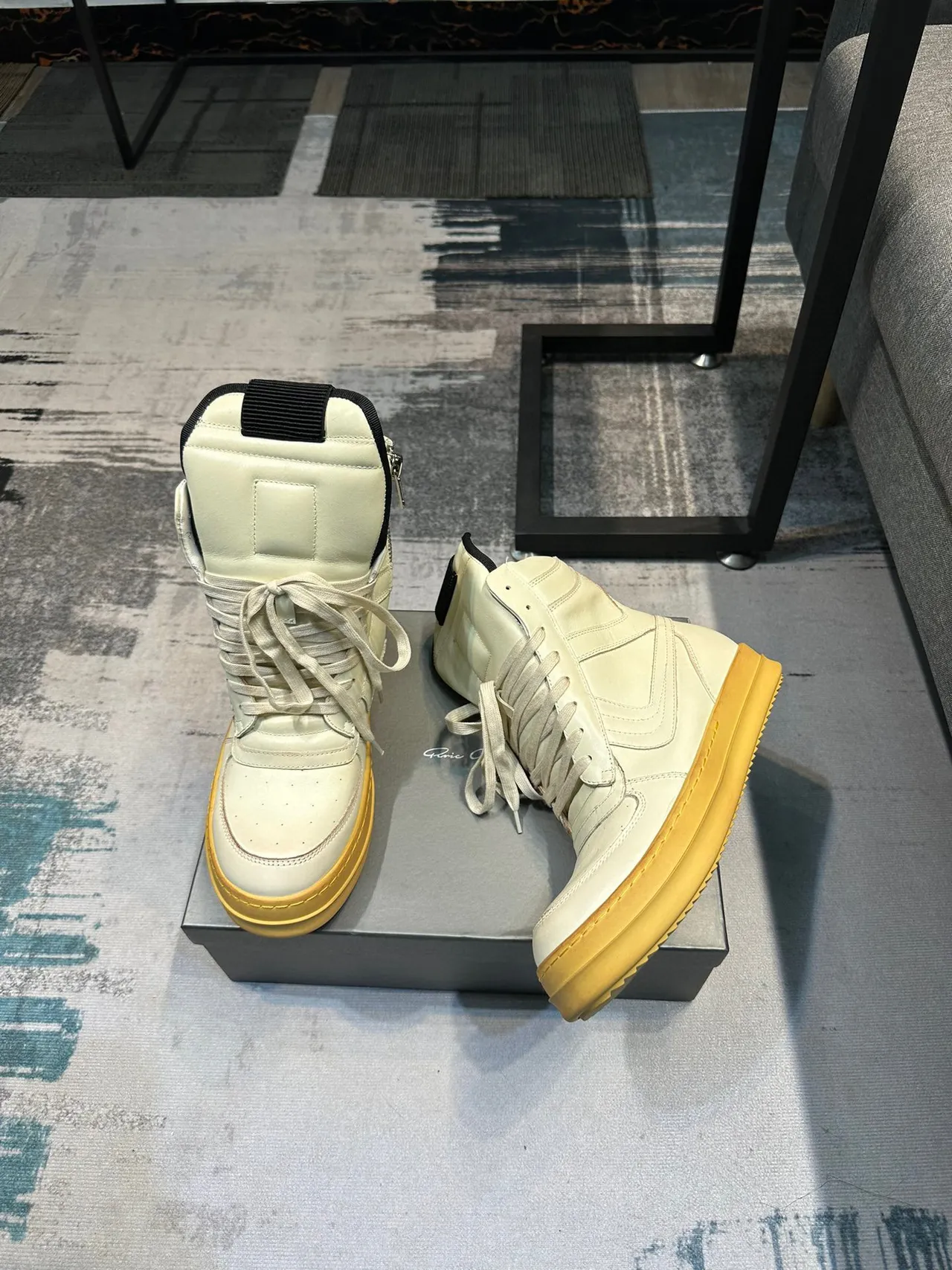 Beige Gold High-Top Leather-Paneled Sneakers 4