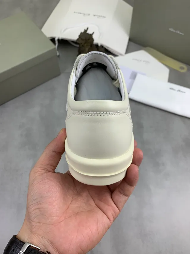 Beige Gray Off-White Leather Light Suede Side Panel Sneakers 3