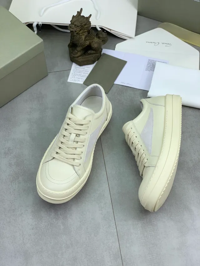Beige Gray Off-White Leather Light Suede Side Panel Sneakers 5