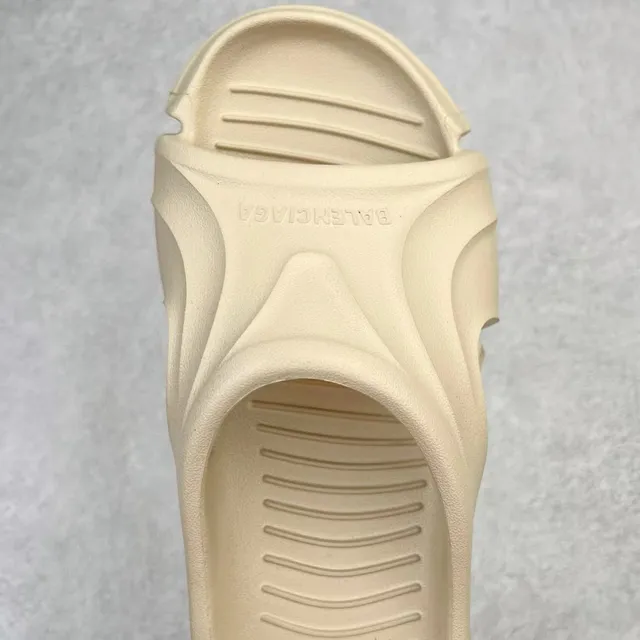 Beige Molded Monolithic Construction Asymmetrical Cutout Slippers 7