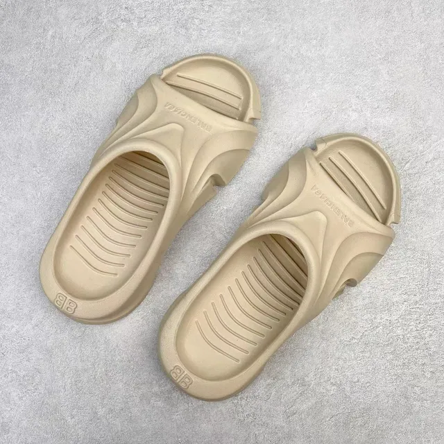 Beige Molded Monolithic Construction Asymmetrical Cutout Slippers 8