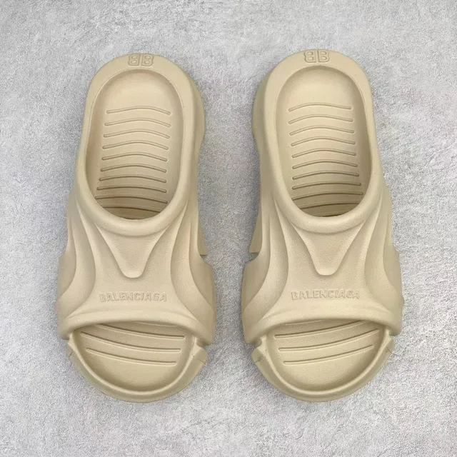 Beige Molded Monolithic Construction Asymmetrical Cutout Slippers 9