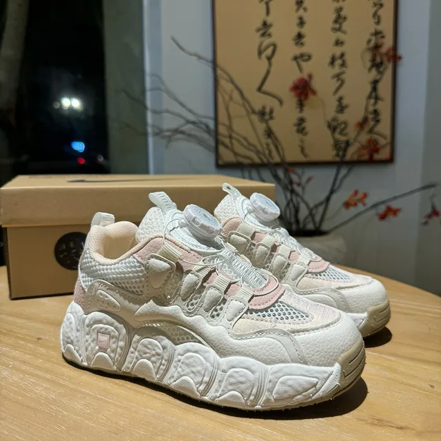 Beige Pink Sculpted Sole Laceless BOA-Style Dial Closure Chunky Sneakers 4