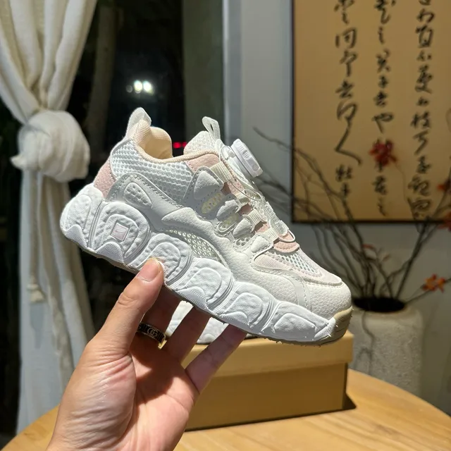 Beige Pink Sculpted Sole Laceless BOA-Style Dial Closure Chunky Sneakers 7