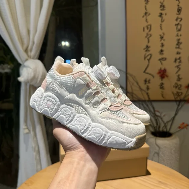 Beige Pink Sculpted Sole Laceless BOA-Style Dial Closure Chunky Sneakers 9
