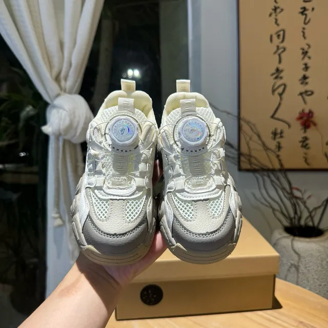 Beige Pink Sculpted Sole Laceless BOA-Style Dial Closure Chunky Sneakers 18