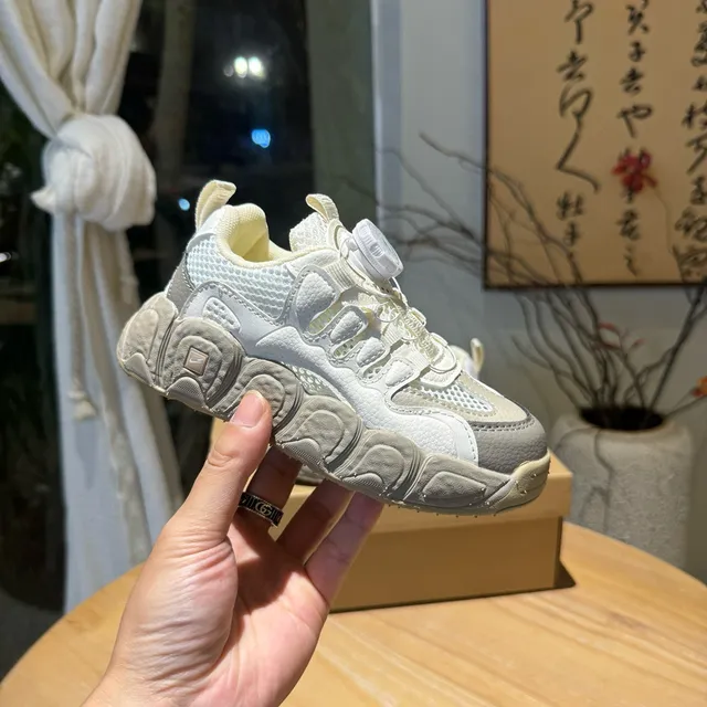 Beige Pink Sculpted Sole Laceless BOA-Style Dial Closure Chunky Sneakers 22