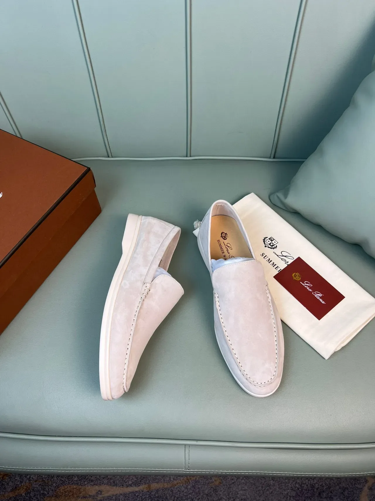 Beige Suede Moc-Toe Slip-On Loafers 5