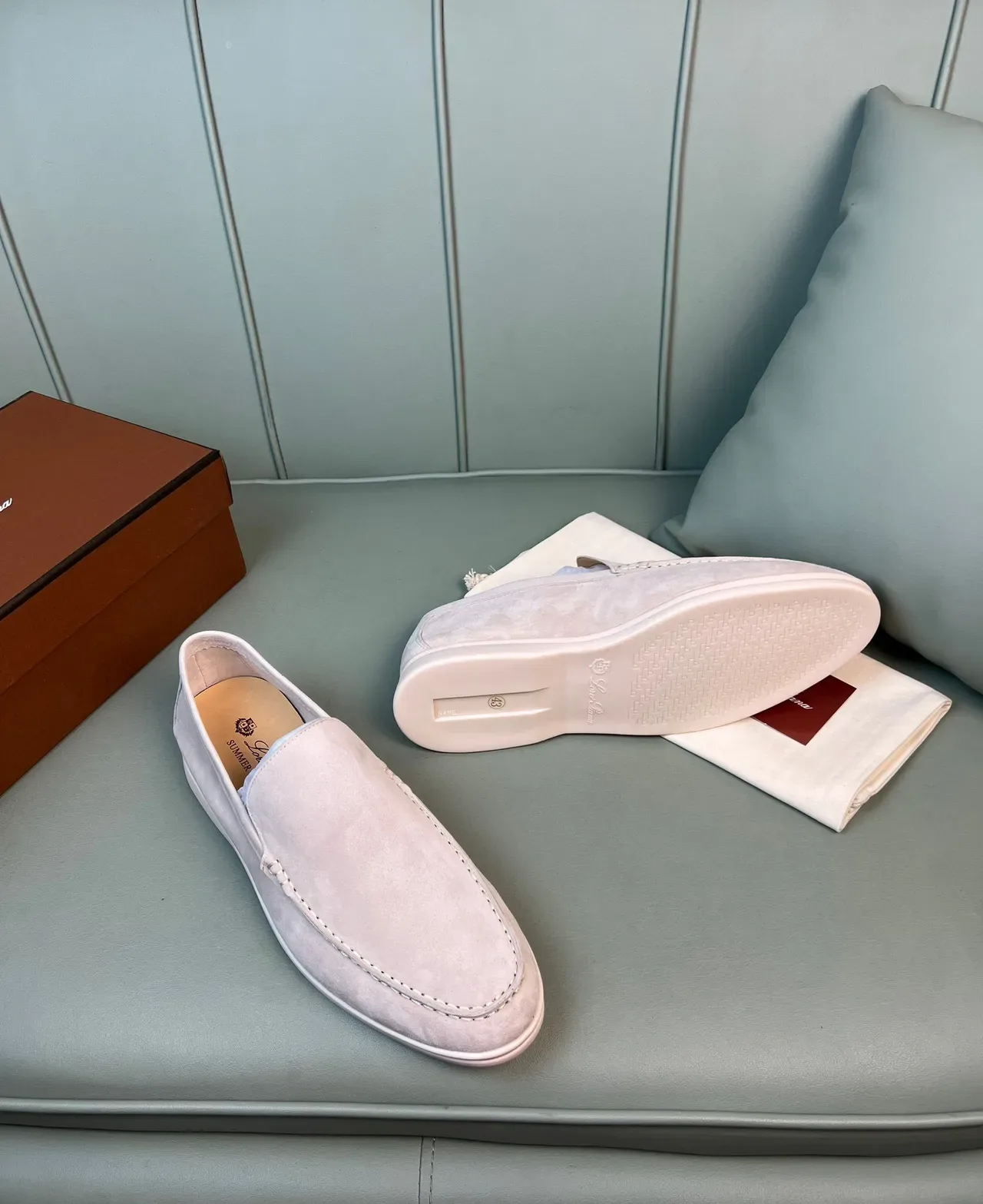 Beige Suede Moc-Toe Slip-On Loafers 7