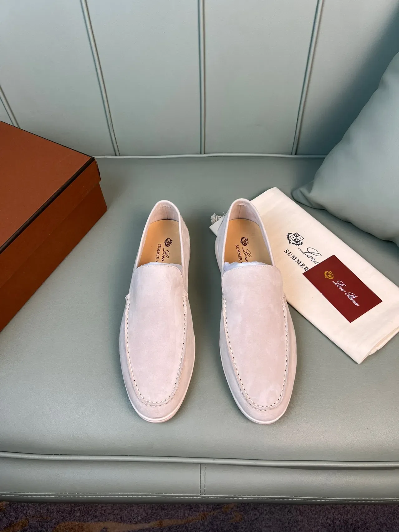 Beige Suede Moc-Toe Slip-On Loafers 9