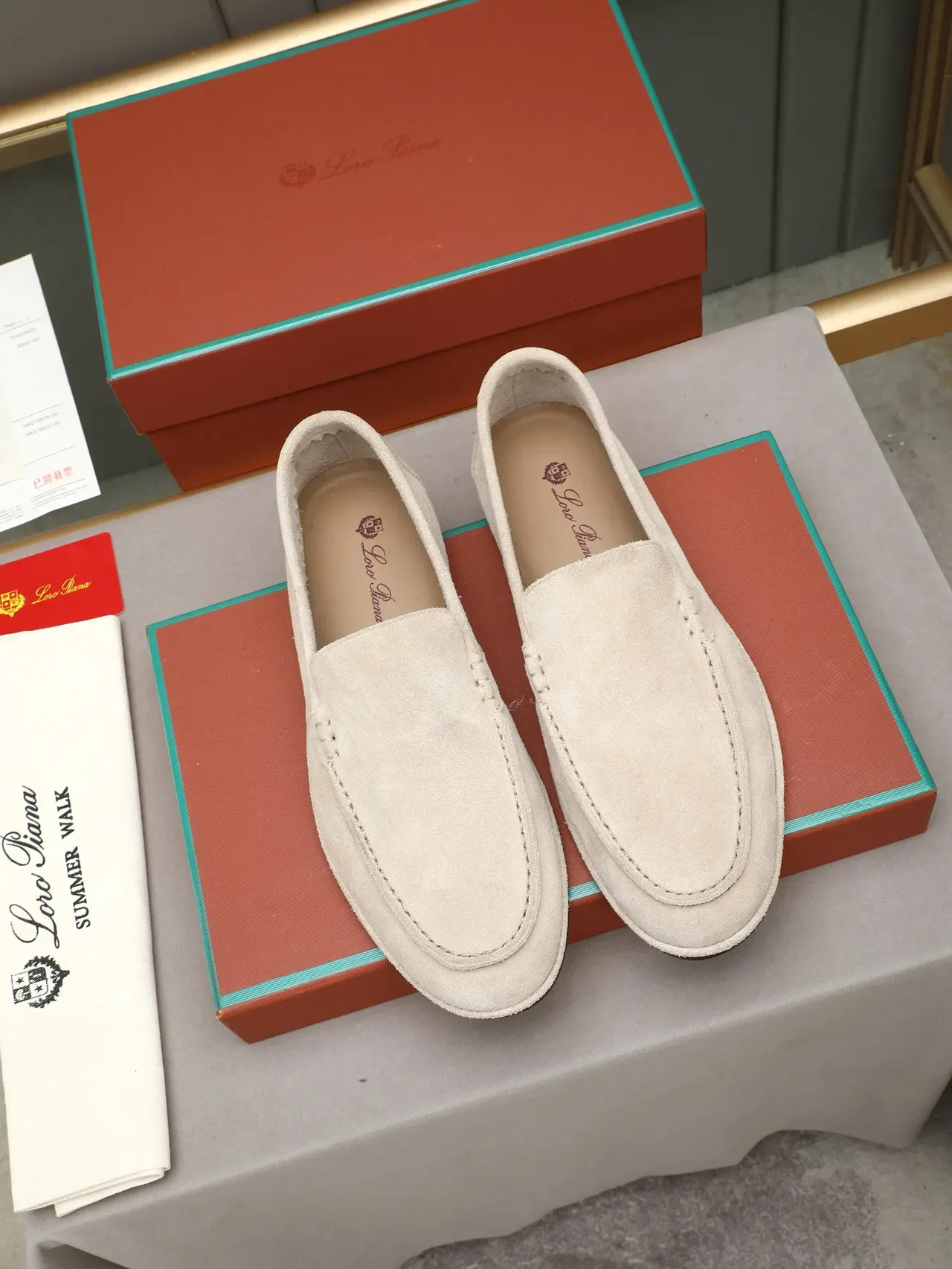 Beige Suede Moc-Toe Slip-On Loafers 2