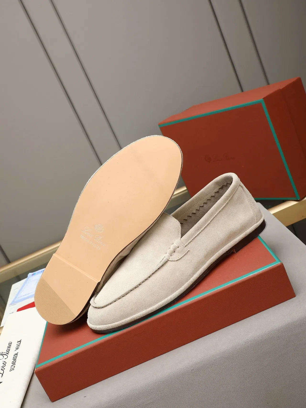 Beige Suede Moc-Toe Slip-On Loafers 4