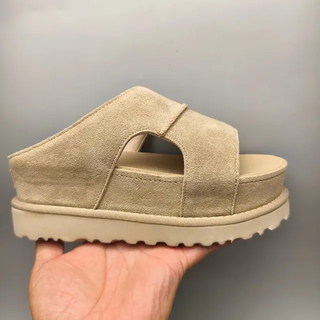 Beige Suede-Textured Platform Dual-Strap Mule Casual Sandal 2