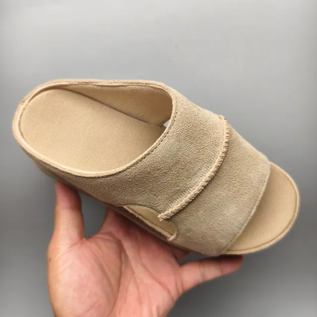 Beige Suede-Textured Platform Dual-Strap Mule Casual Sandal 3